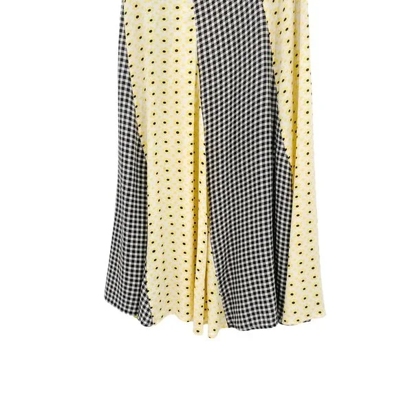 GANNI Daisy Printed Floral Crepe Paneled Maxi Skirt Gingham Yellow Flowy EU 40 - Picture 10 of 15